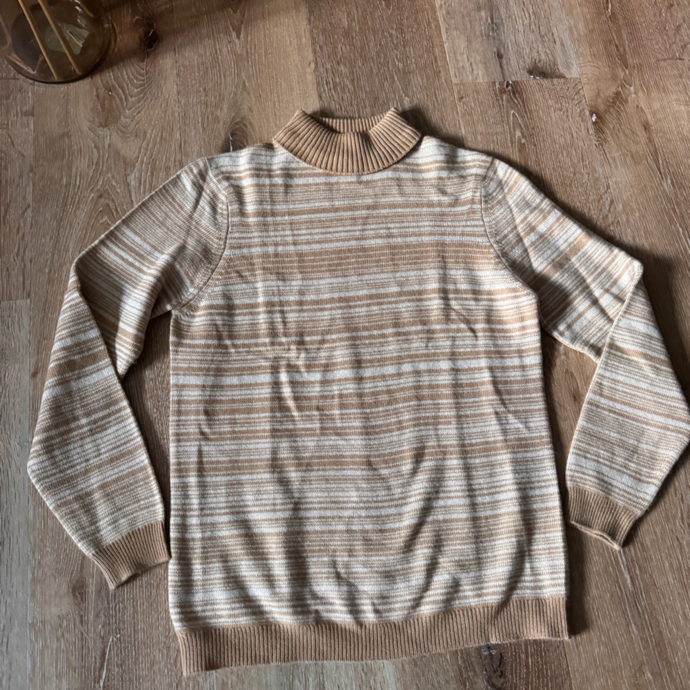 Jaeger‎ Cream Tan Striped Cashmere Sweater Size 36